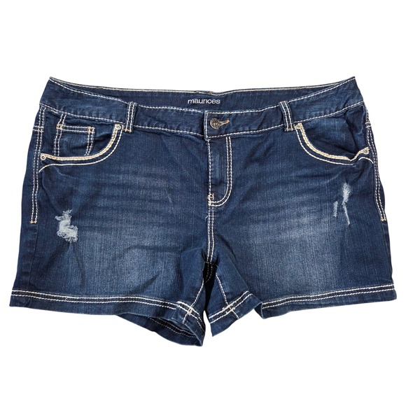 Maurices Pants - Maurices Womens Plus Size 24 Dark Wash Distressed Denim Shorts Contrast Stitch